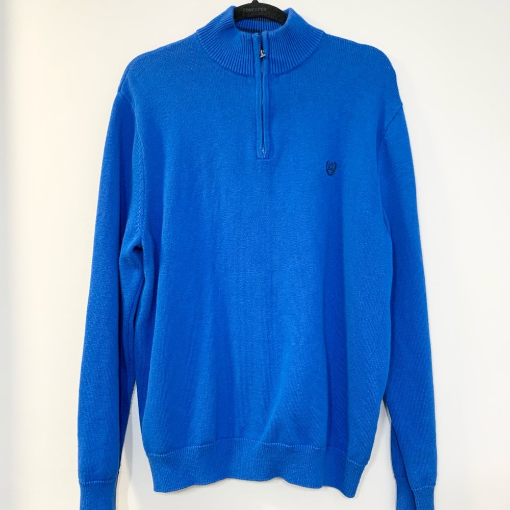 CHAPS Men's Quarter-Zip Long Sleeve Blue Sweater/Shirt Size: Large
